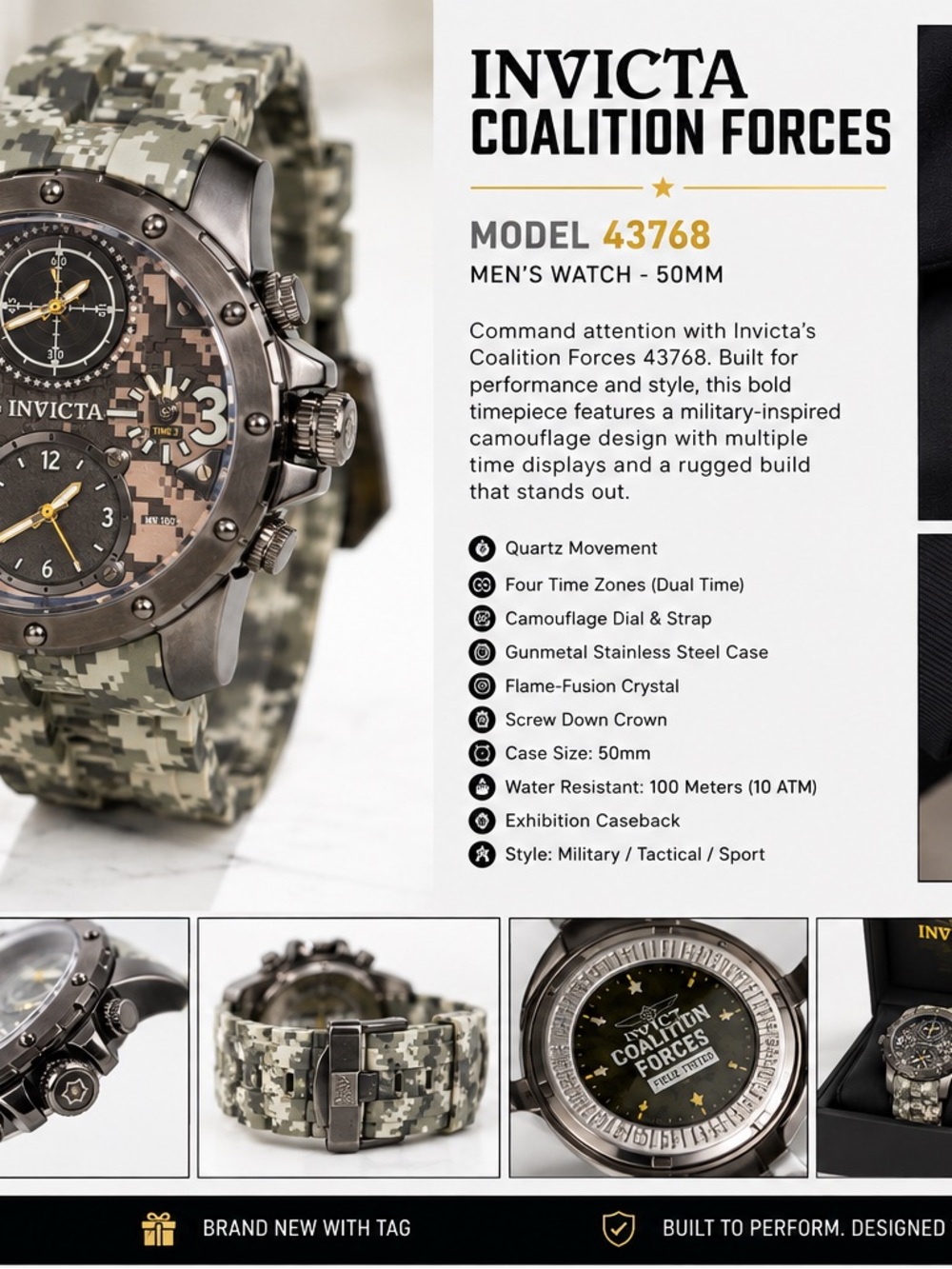 Invicta Coalition Forces Men's Camouflage Military Jacket - Green Camo